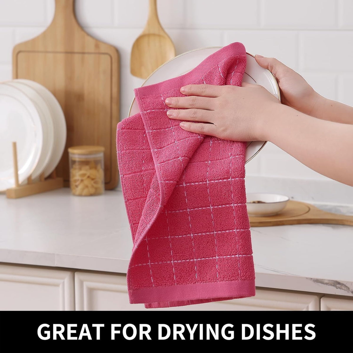 Homaxy 100% Cotton Terry Kitchen Dish Cloths, Ultra Soft and Absorbent Dish Towels for Kitchen, Suitable for Drying and Washing Dishes, 12 Pack, 12 x 12 Inches, Rose Red
