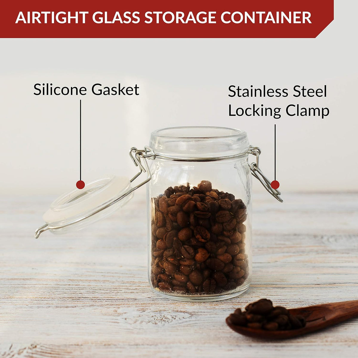 Set of 3 Mason Jars with Lid (1 Liter) | Airtight Glass Storage Containers for Food, Flour, Pasta, Coffee, Candy, Dog Treats, Snacks & More | Glass Organization Canisters | 34 Ounces
