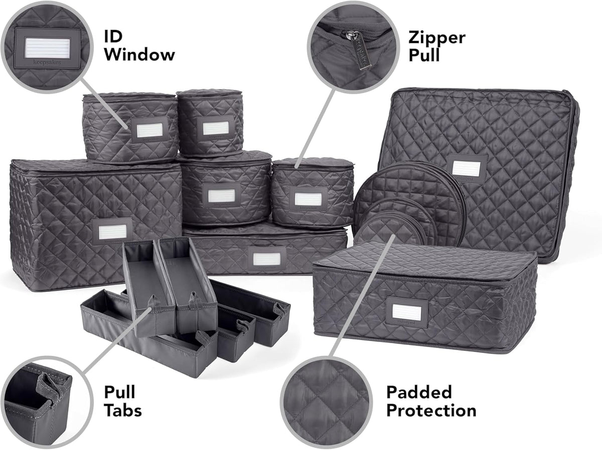 Covermates Keepsakes - Dish Storage Set - Padded Protection - ID Window - Stain Resistant - Machine Washable - China Storage, Slate