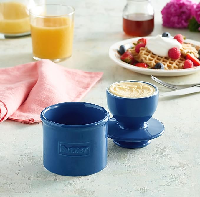 Butter Bell - The Original Butter Bell crock by L Tremain, a Countertop French Ceramic Butter Dish Keeper for Spreadable Butter, Café Retro Collection, Royal Blue, Glossy Finish