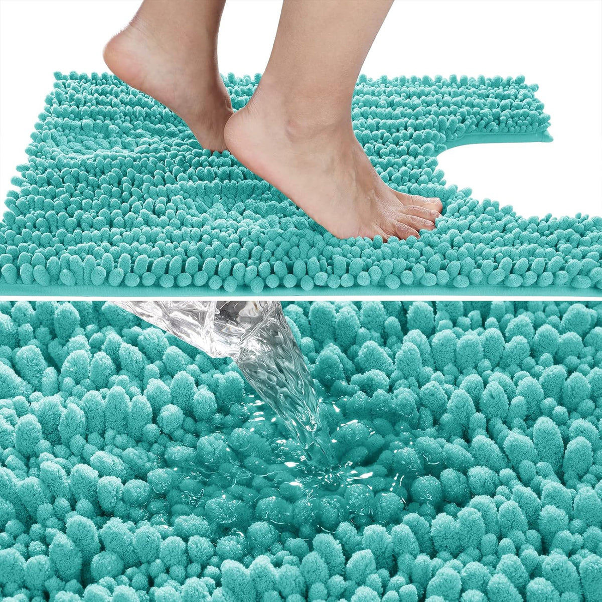 Yimobra Toilet Rug U Shaped Washable 24x20 Inch - Ultra Soft Absorbent Chenille Bath Rugs for Toilet, Quick Dry & Machine Washable, Non Slip Contour Bathroom Mat, Lake Blue