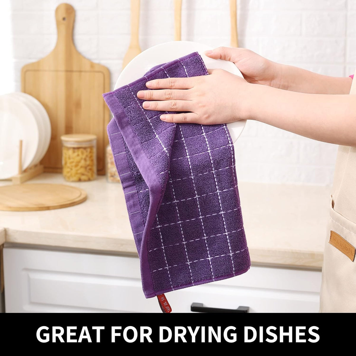 Homaxy 100% Cotton Terry Kitchen Dish Cloths, Ultra Soft and Absorbent Dish Towels for Kitchen, Suitable for Drying and Washing Dishes, 6 Pack, 12 x 12 Inches, Purple