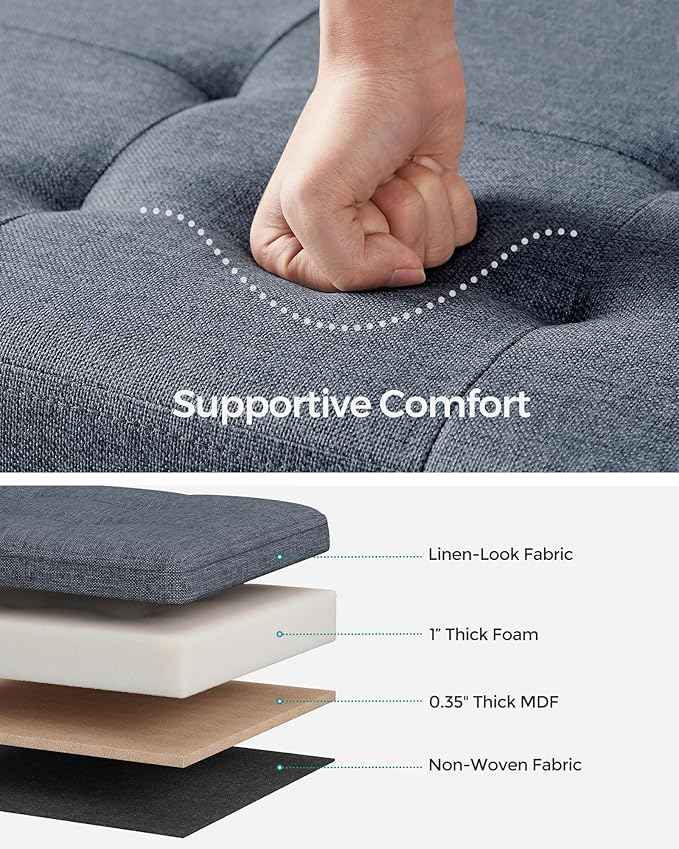 SONGMICS Mazie Collection - 30 Inches Folding Storage Ottoman Bench, Ottoman Foot Rest, End of Bed Bench, Storage Chest, Load 660 lb, for Living Room, Bedroom, Entryway, Misty Blue ULSF047Q01