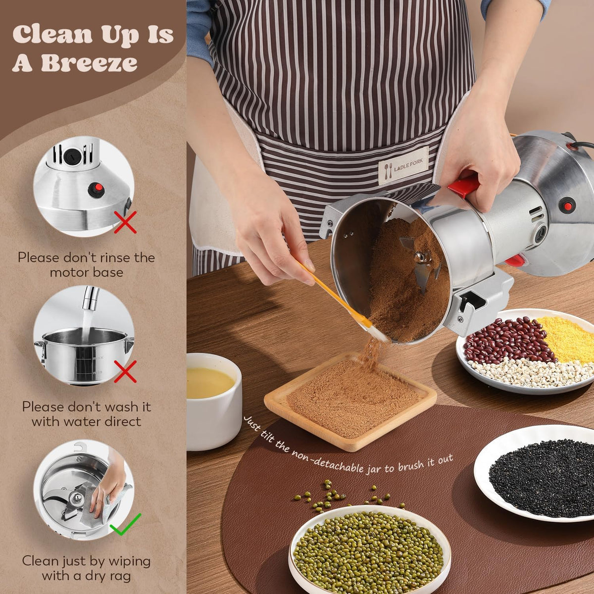 Moongiantgo Grain Mill Grinder Electric 700g Commercial Spice Grinder 2500W Stainless Steel Pulverizer Dry Grinding Machine for Wheat Corn Rice Pepper Herbs Coffee Beans (700g Upright, 110V)