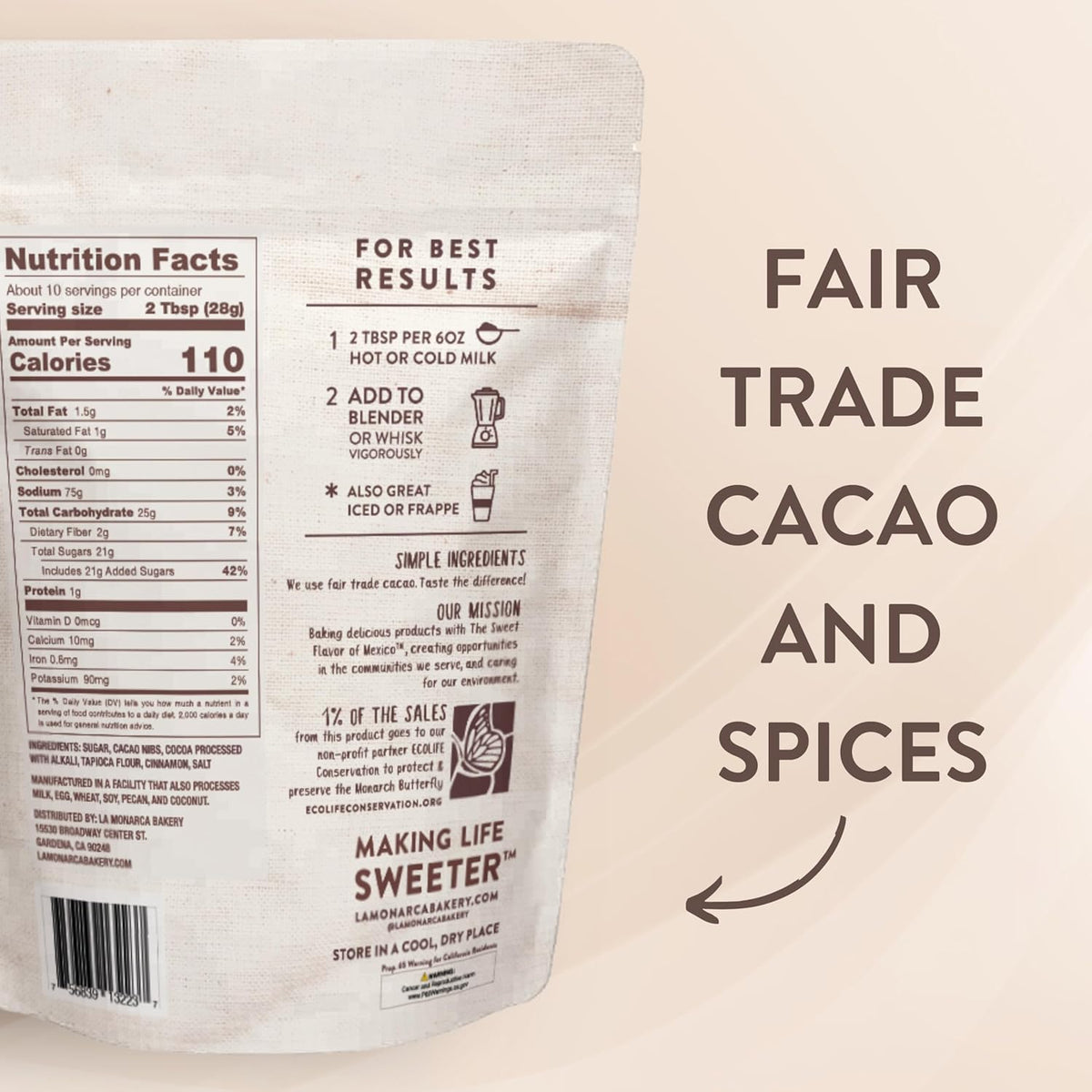 Mexican Hot Chocolate, 10 Ounce (Pack of 2), Authentic Mexican Style Hot Chocolate Mix with Organic Cacao Beans and Cinnamon by La Monarca Bakery
