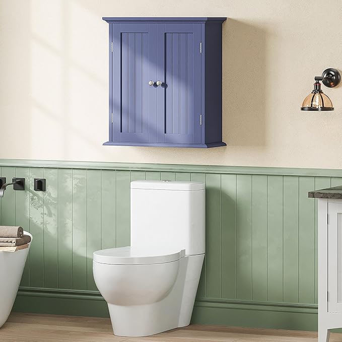 ChooChoo Bathroom Wall Cabinet, Over The Toilet Space Saver Storage Cabinet, Medicine Cabinet with 2 Door and Adjustable Shelves, Cupboard, Navy Blue