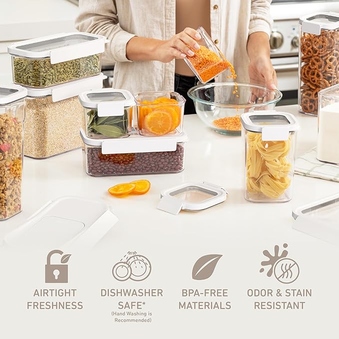 Bentgo Pantry - 22-Piece Airtight Food Storage Containers, Clear and Stackable Kitchen and Pantry Organization Set, Locking Lids for Freshness, Bonus Cereal Lid & Scoop, BPA-Free Plastic (Snow)