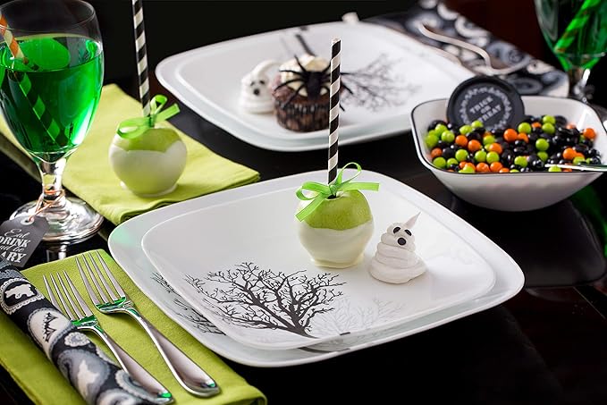Corelle Vitrelle 18-Piece Service for 6 Dinnerware Set Triple Layer Glass and Chip Resistant, Lightweight Square Plates and Bowls Set, Timber Shadows
