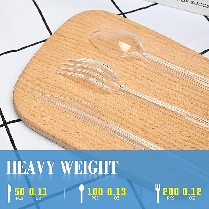 EcoDispose 350 Count Plastic Silverware, Heavy Duty Plastic 200 Forks. 100 Spoons, 50 Knives Disposable Utensils Cutlery Set for Party Supplies