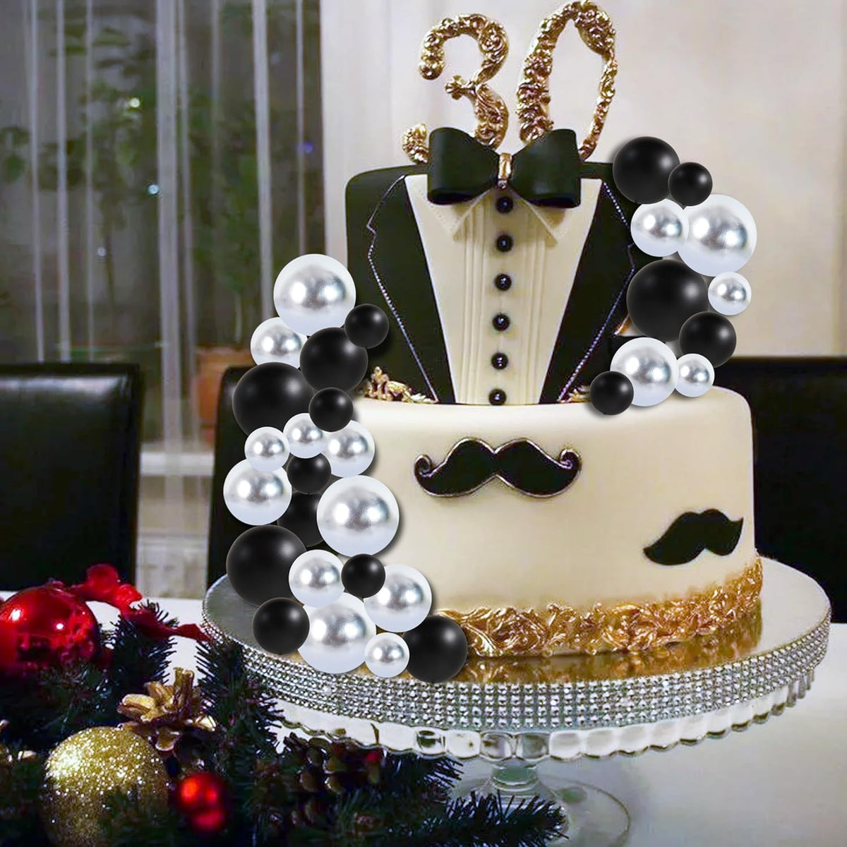 BEISHIDA 40 Pcs Ball Cake Toppers Mini Balls Cake Decorations Black Silver Foam Balls Sticks DIY Cake Topper for Baking Congrats Grade 2025 Graduation Birthday Retirement(Black Silver)