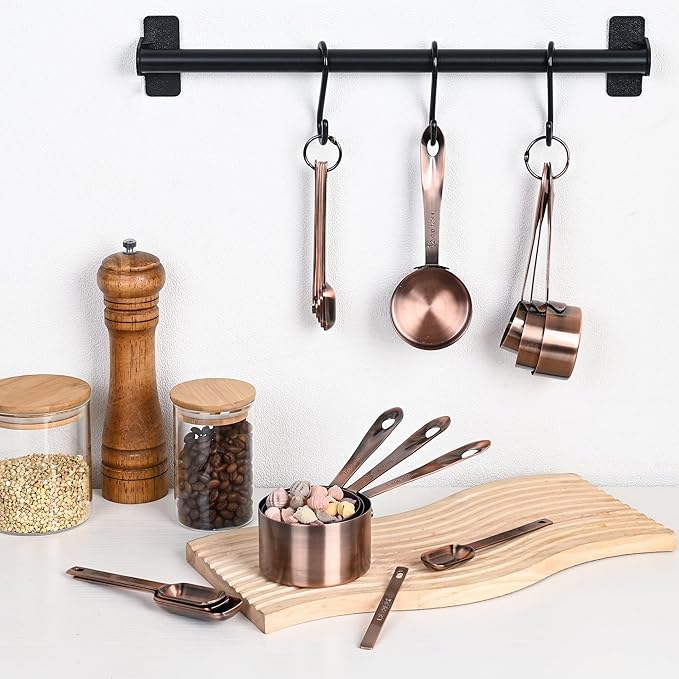 Copper Measuring Cups and Spoons Set 17 for Dry & Liquid, Metric & Us Stainless Steel Measuring Cups and Spoons Set with Leveler for Kitchen & Baking with 3/4 & 2/3 Measurer Cup