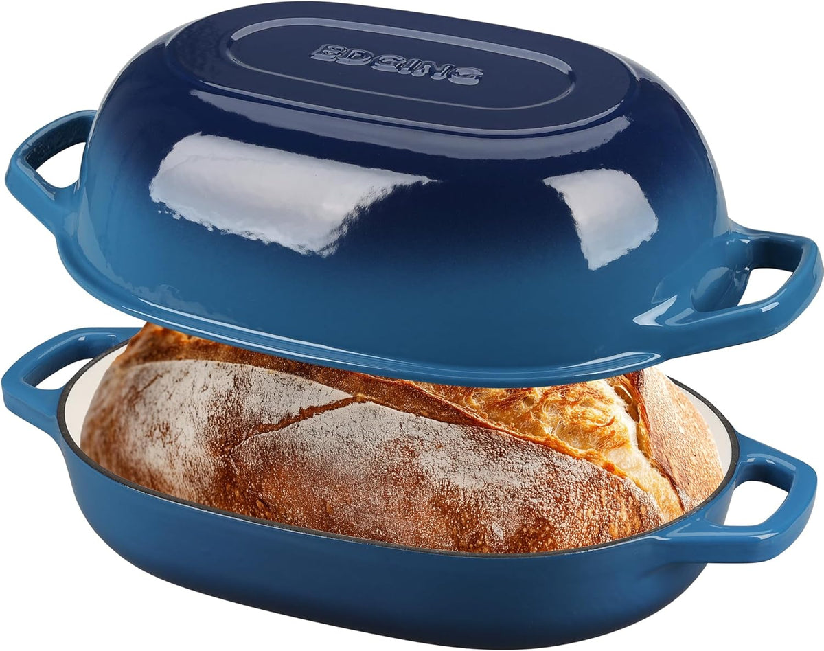 Enameled Cast Iron Dutch Oven Pot with Lid, Oval Dutch Oven for Bread Baking, Bread Oven for Homemade Sourdough Bread Baking, 7qt, Lake Blue