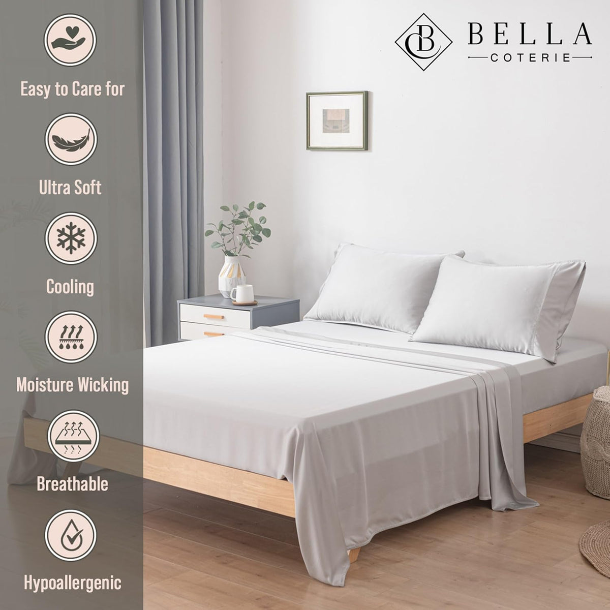 Bella Coterie Luxury Bamboo Viscose Twin Size Sheet Set | 100% Organically Grown | Ultra Soft | Cooling for Hot Sleepers | 18" Deep Pocket [Ivory]