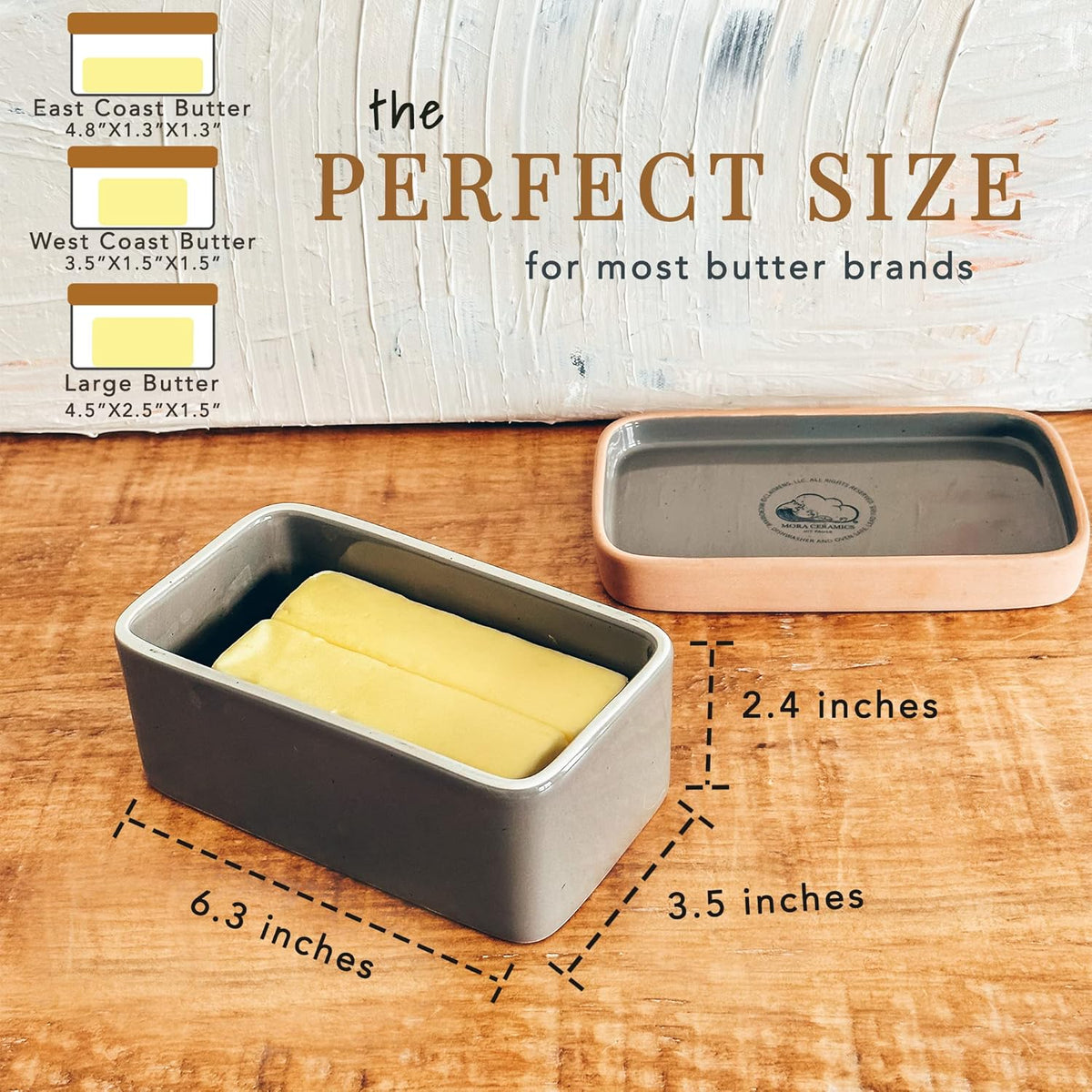 Mora Ceramic Two-in-One Butter Dish with Lid, Covered Butter Crock Container to Leave on Countertop - Large Storage Keeper/Holder for Kitchen, Gifts for Her, Butter Tray For Counter - Sesame Milk