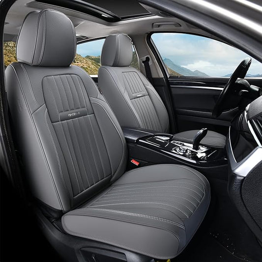 Coverado Front Seat Covers, Car Seat Cover, Gray Seat Covers for Cars, 2PCS Car Seat Protector,Waterproof Faux Leather Car Seat Cushion, Luxury Seat Cushions, Auto Seat Covers Fit for Most Vehicles