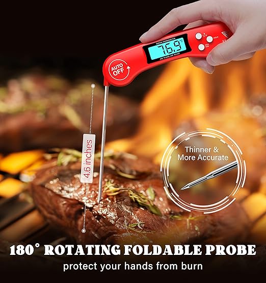 DOQAUS Digital Meat Thermometer, Instant Read Food Thermometers for Cooking, Kitchen Probe with Backlit & Reversible Display, Wide Temperature Range for Turkey, Grill, BBQ, Baking, Bread, Sourdough