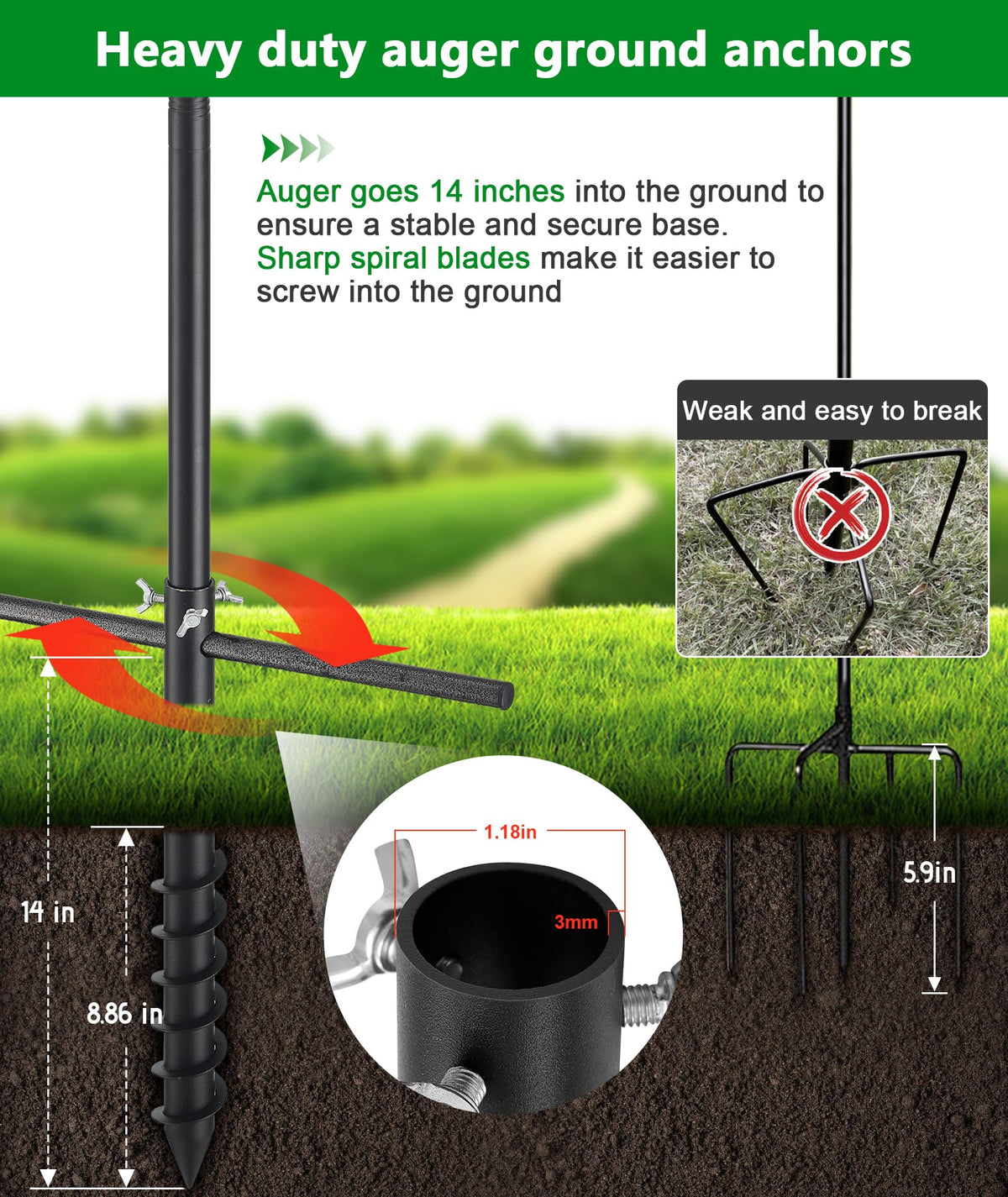 Heavy Duty Bird Feeder Pole - 109 Inch Adjustable 1 Inch Metal Bird House Pole with 14” Deep Auger Base | Outdoor Mount Kit for Bluebird Houses, Hummingbird Feeders, Smart Bird Feeder with Camera