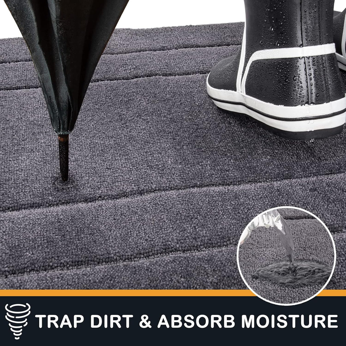 PURRUGS Dirt Trapping Door Mat 34" x 59", Non-Slip/Skid Machine Washable Entryway Area Rug, Dog Doormat, Super Absorbent Welcome Mat for Muddy Wet Shoes and Paws, Grey