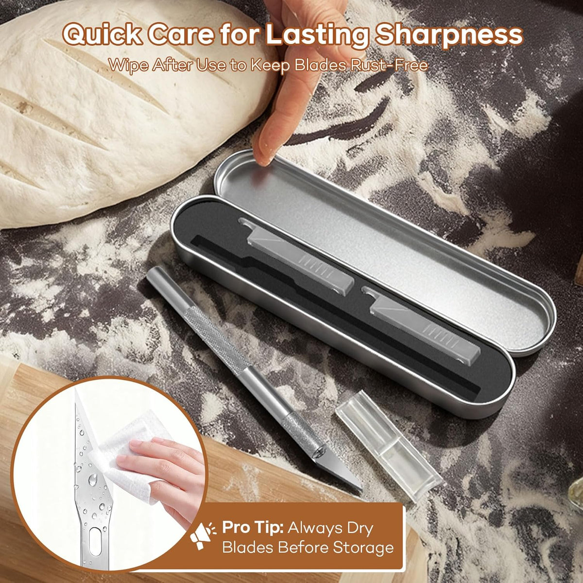 Bread Lame Dough Scoring Tool – Artisan Sourdough Scoring Knife Kit with 21 Replaceable Razor Blades & Ergonomic Stainless Steel Handle, Premium Aluminum Storage Case for Home Bakers & Gifts