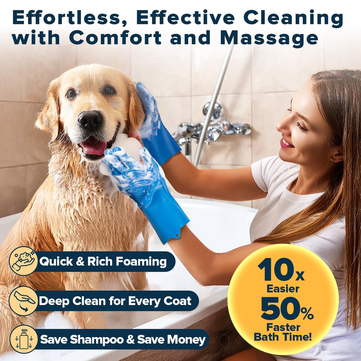 6PCS Grooming & Bath Supplies for Dogs, Cats | Dog Washing Gloves | Dog Bath Brush | Dog Shower Brush | Pet Grooming Gloves | Dog Grooming kit | Pet Supplies for Showerhead & Sprayer (Navy Blue)