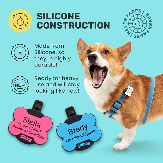 SiliDog AirTag Holder Silent Dog ID Tag – Personalized Engraved Silicone Pet Tag – Durable, Glow-in-The-Dark – Red Bone