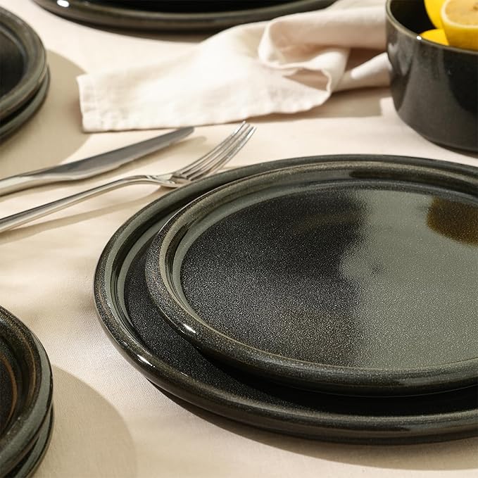 Stone Lain Eden 12-Piece Dinnerware Set Stoneware, Plates and Bowls Set, Dishwasher and Microwave Safe Dish, Dish Set for 4, Charcoal Grey