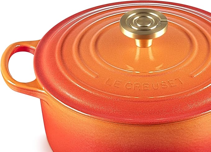 Le Creuset Enameled Cast Iron Signature Round Dutch Oven, 4.5 qt., Flamme Doree with Crucible Knob