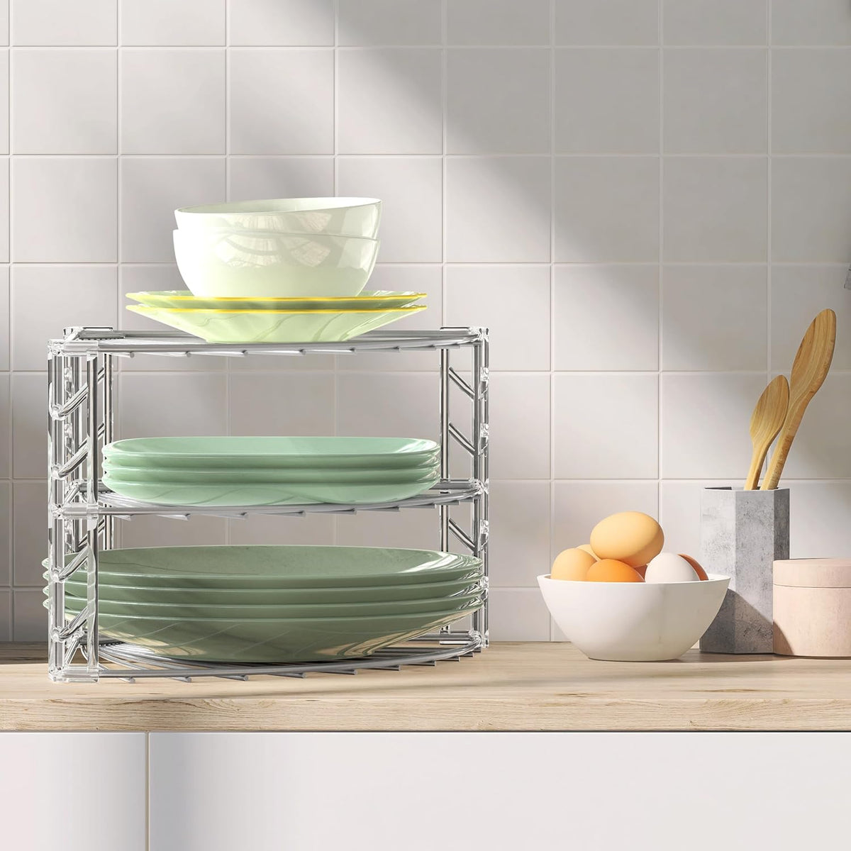 Simple Houseware 3-Tier Counter Corner Shelf Organizer, Silver