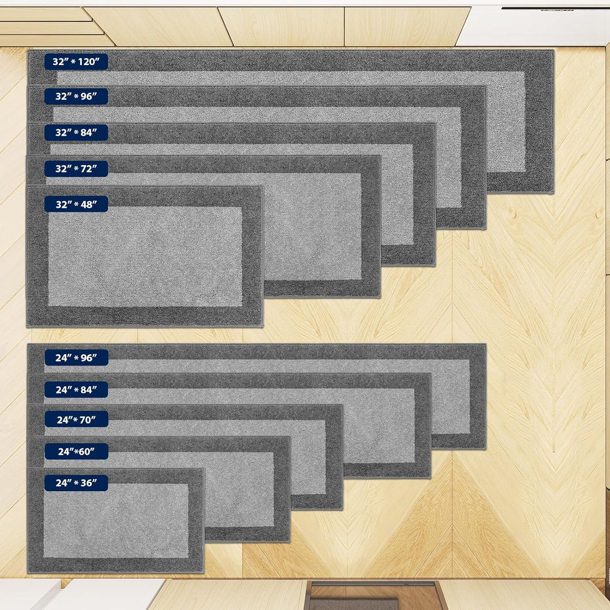 Machine Washable Kitchen Rug 24" x 70", Non Slip Kitchen Mat for Floor, Absorbent Entrance Runner Rug for Bedroom, Hallway, Bathroom, Door (Roll Packing)