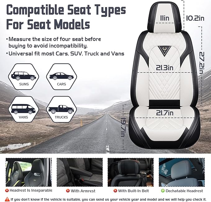 Truck Seat Covers for Toyota Tacoma 2006-2026, Waterproof Premium Leather Full Coverage Car Seat Cover, Muscle Sport Style Auto Interior Seat Cover Sets (Front Set/Black White)