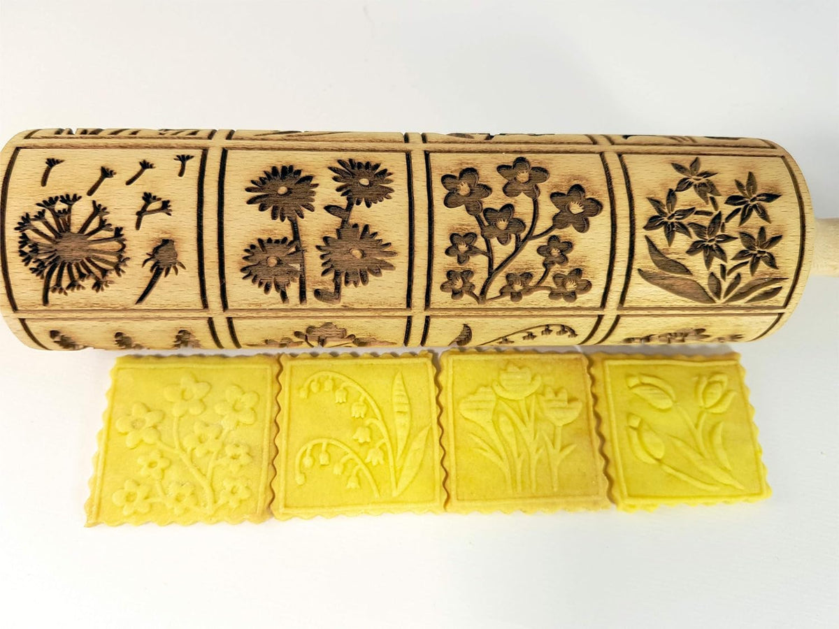 Embossing Rolling Pin SPRING FLOWERS with 16 different spring flowers by Algis Crafts