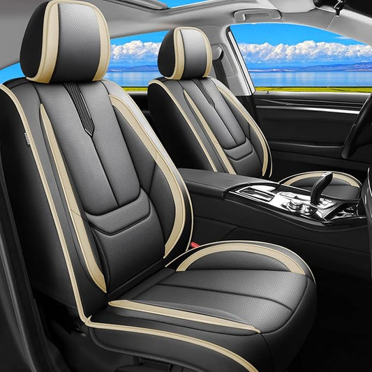 Fit Ridgeline Car Seat Covers for Honda Ridgeline 2007-2025 2026-Upgraded Premium Waterproof & Breathable Leather,Airbag Compatible,All-Weather Seat Cushion Protector,Full Set,Black-Beige