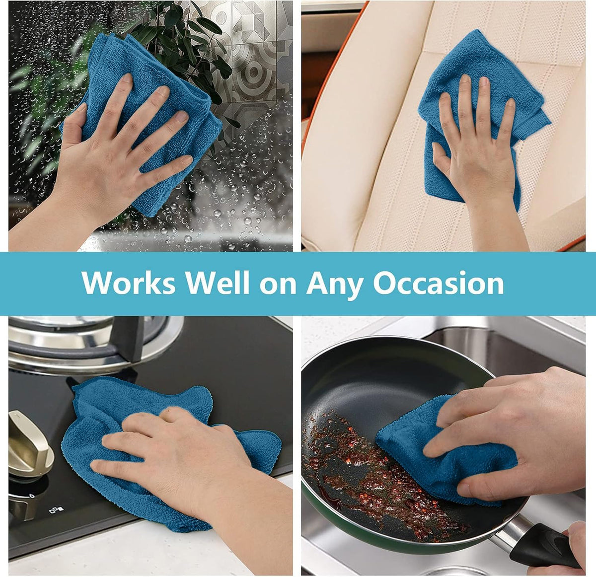 HOMEXCEL Navy Blue Microfiber Cleaning Cloth, 50 Pack Cleaning Towels for Kitchen, Lint Scratch Free, Highly Absorbent, and Reusable Cleaning Rags for House, Window and Glass, Cars, 11.5 X11.5 inch