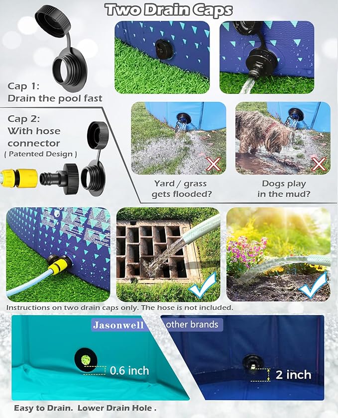 Jasonwell Foldable Dog Kiddie Pool - Hard Plastic Kids Paddling Pool Toddler Baby Swimming Pools for Backyard Collapsible Whelping Box Pet Doggie Cats Wading Pools Bathtub for Puppy Large Dogs 63In