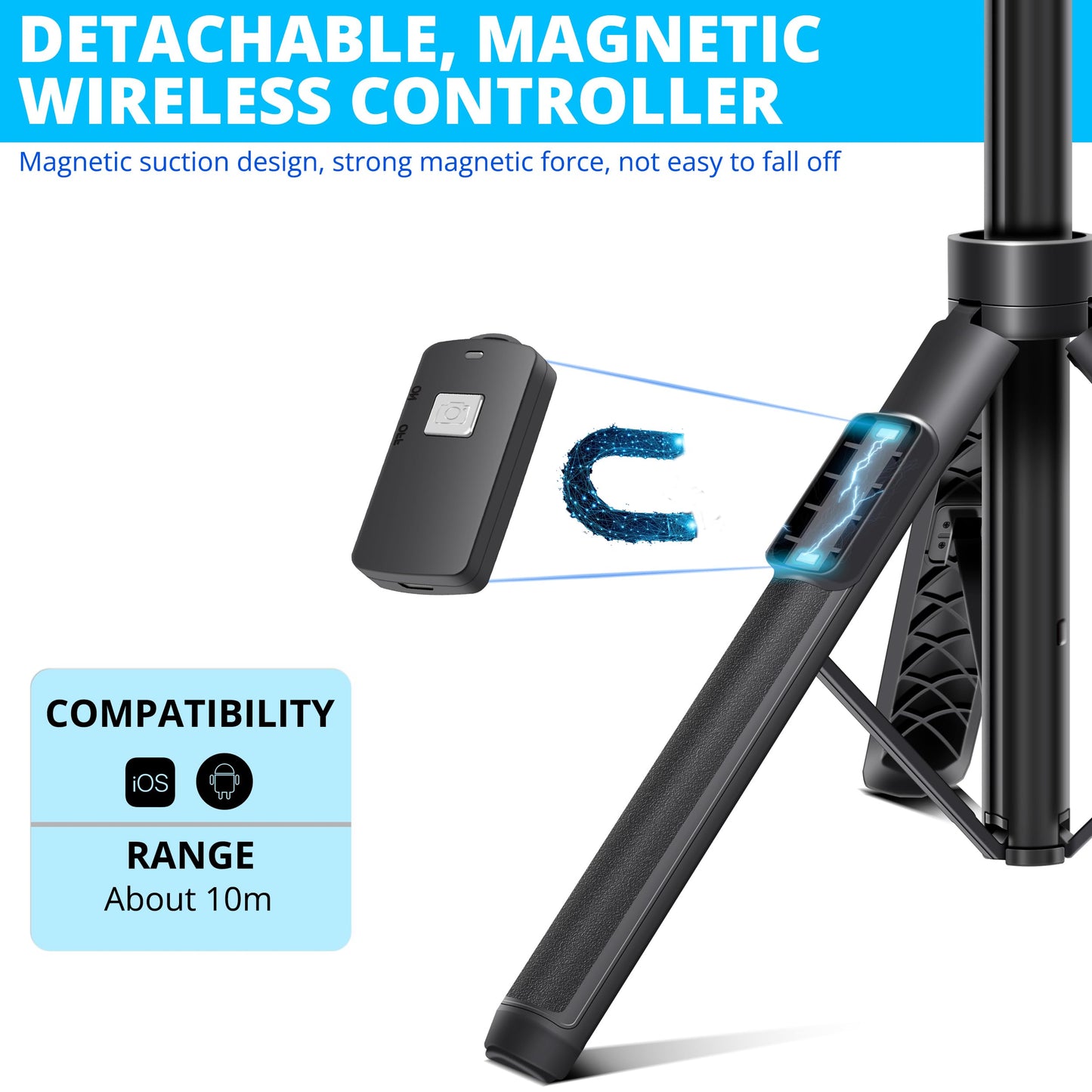 BZE 62 inches Extendable Selfie Stick Tripod with Wireless Remote & Phone Holder, Portable Aluminum Alloy 3 in 1 Stand for Group Photos, Vlogging & Travel Compatible with All Smartphones