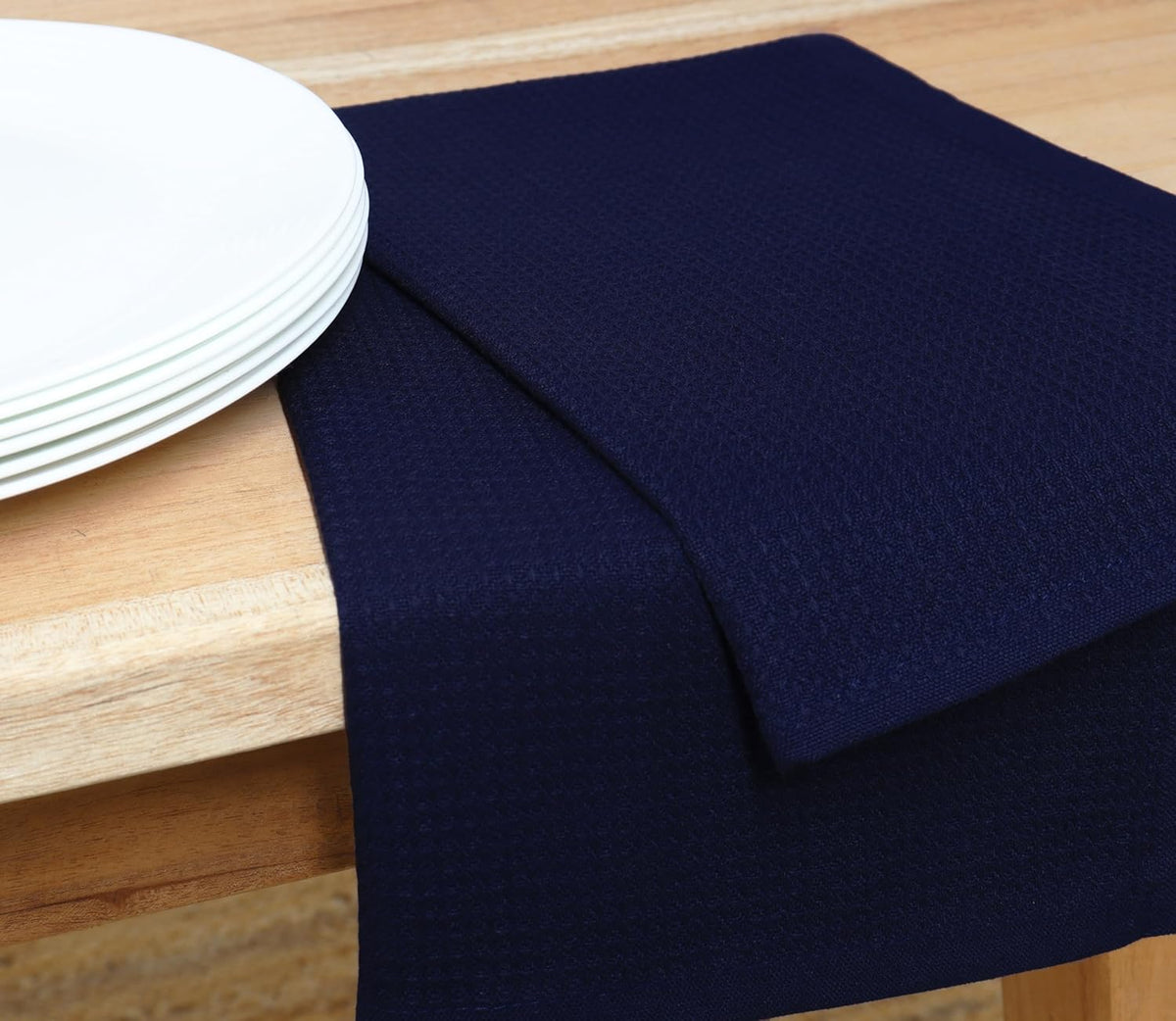 PurpleEssences Waffle Weave Kitchen Towel, 100% Cotton - 15 x 25 Inches, with Hanging Loop Ultra Soft Absorbent Quick Drying Dish Cloth, Tea and Hand Towels, 4 Pack - Navy Blue