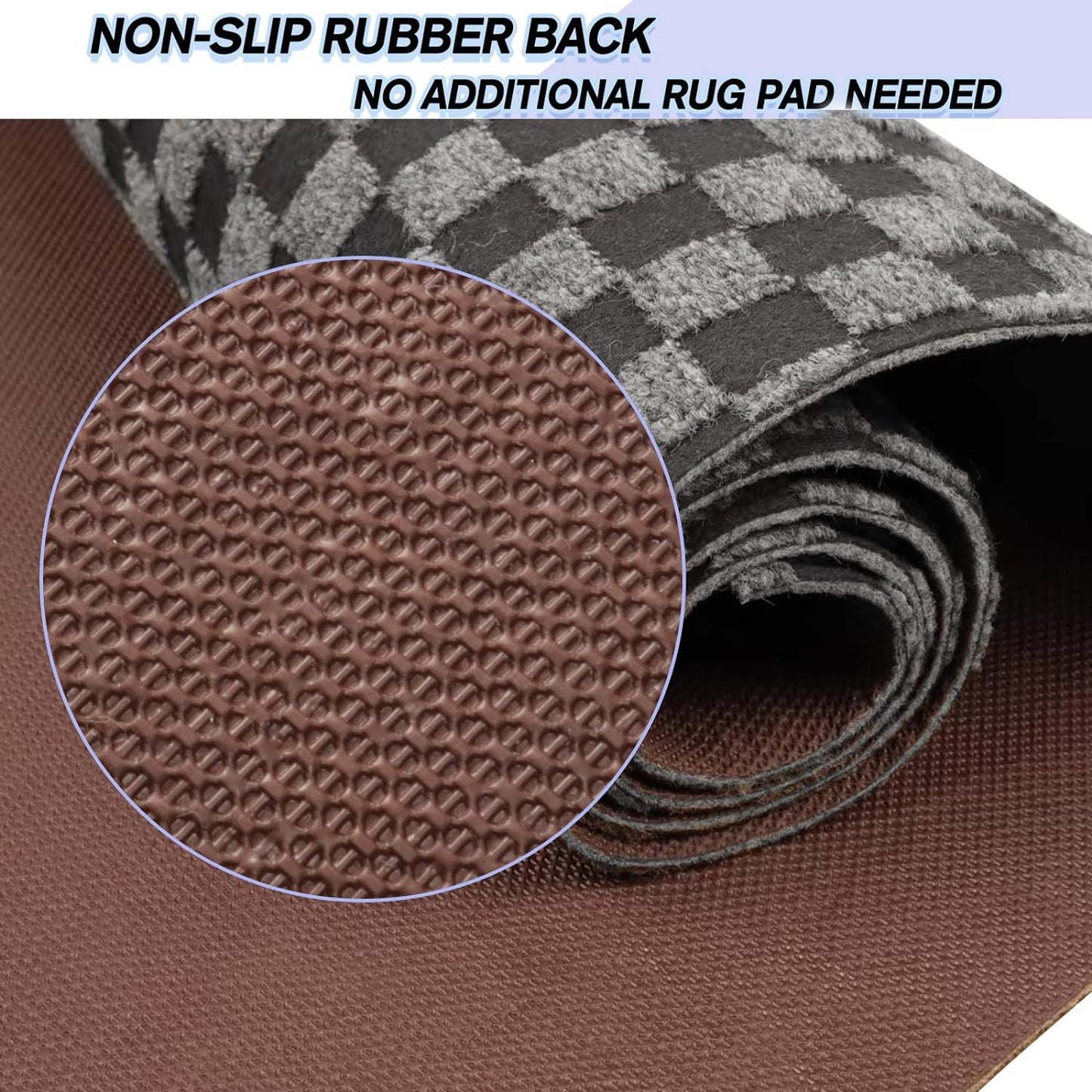 Custom Size Backed Non-Slip Area Rugs Runner, Easy Clean, Waterproof Runner Rugs for Hallway Entryway, Kitchen, Laundry, 2FT x 17FT, Gray Checkered