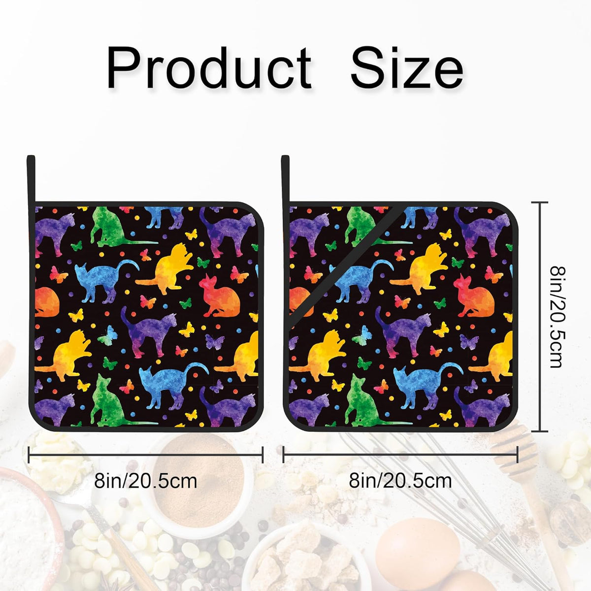 Pot Holder Set of 2,Cat Silhouette Kitchen Heat Resistant Potholder for BBQ Cooking Baking,Food Hot Pat for Women Men Kitchen Wear