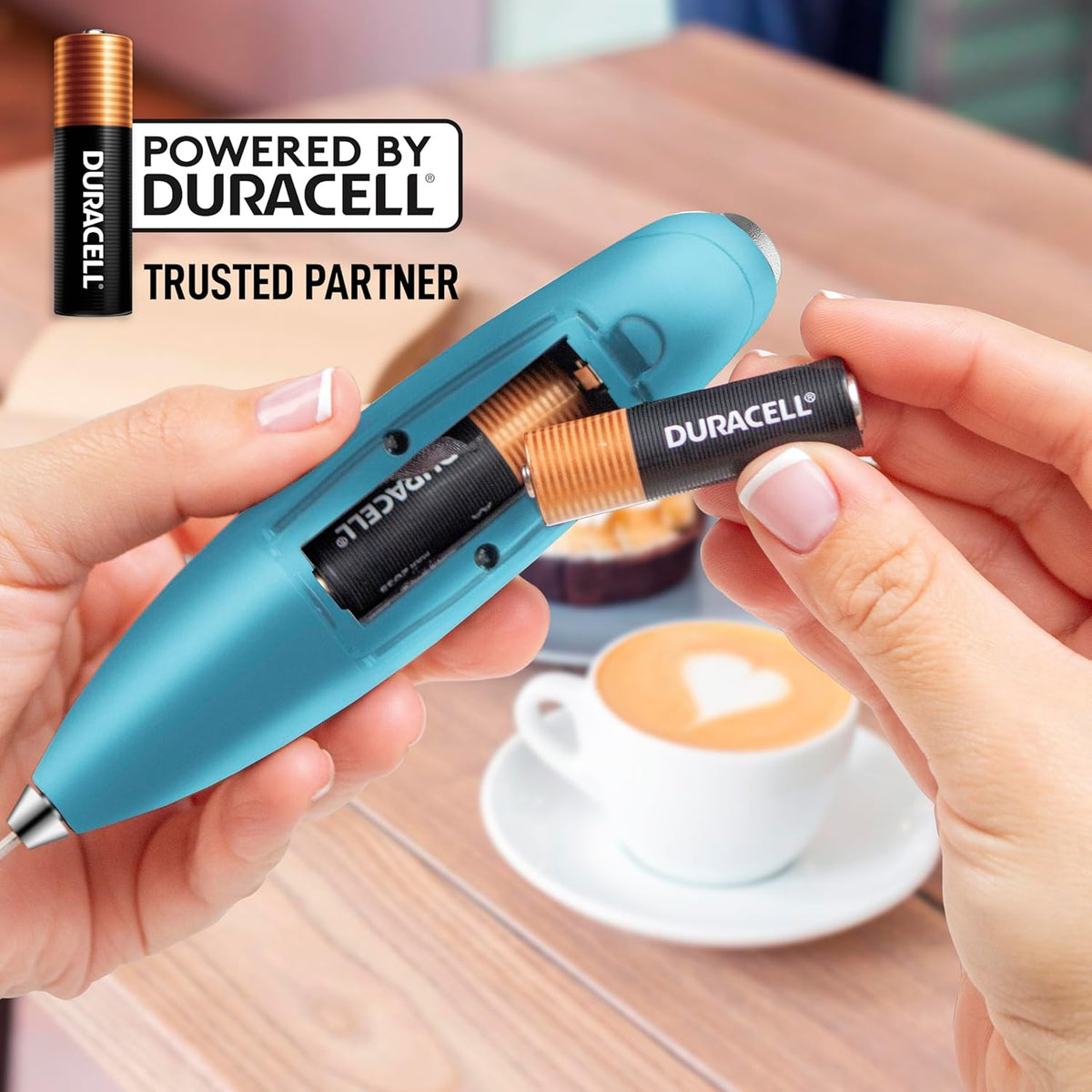 Zulay Kitchen Powerful Milk Frother Wand With 4 AA Duracell Batteries - Ultra Fast Handheld Drink Mixer - Electric Whisk Foam Maker for Coffee, Lattes, Cappuccino, Matcha & Creamer -