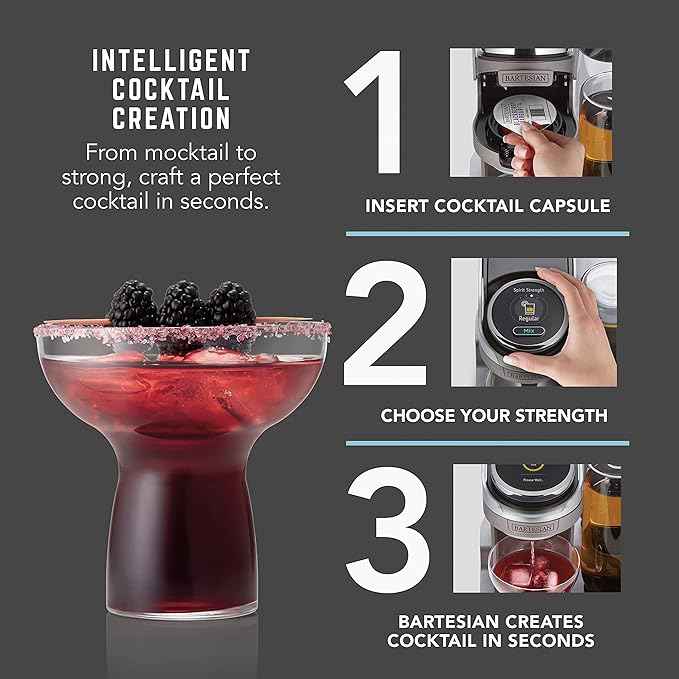 Bartesian Duet Cocktail Machine and Margarita Maker - Compact Home Bartender Mixologist Drink Mixer with 2 Glass Spirit Bottles - Automatic Machine Creates Premium Cocktails and Mocktails in Seconds