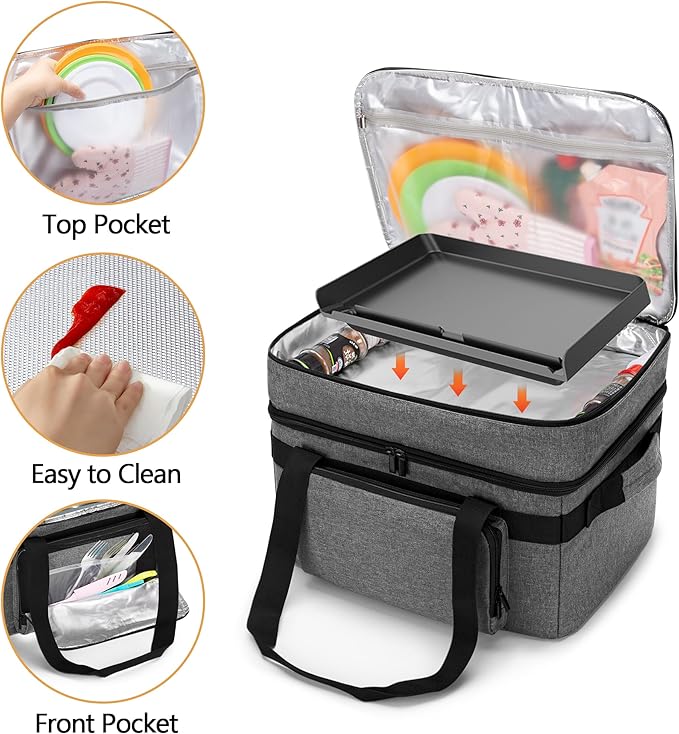 LUXJA Indoor Grill Carrying Bag with Bottom Pad Compatible with Ninja Sizzle GR101 Smokeless Grill, Double Layer Electric Grill Bag with Plates Section (Bag Only), Gray