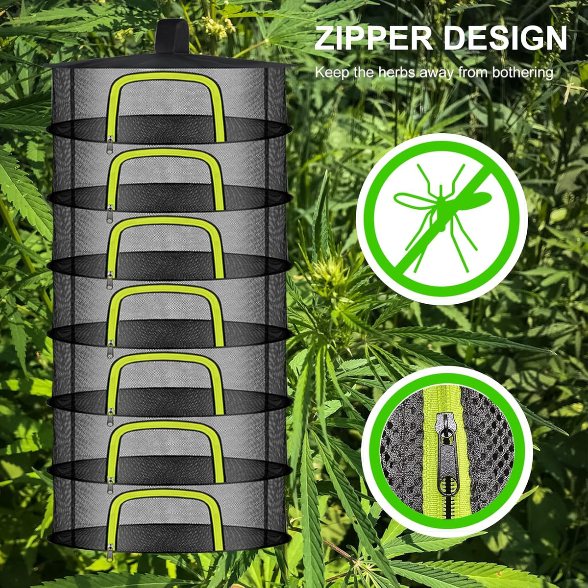 7 Layer Herb Drying Rack, Herb Drying Rack Hanging Mesh, Foldable Bud Drying Net with U-Shaped Zipper, Hooks, for Drying Herbs Plants, Flowers, Fruits, Food, Camping (7 Layers-23.62'')