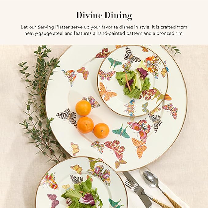 MACKENZIE-CHILDS Enamel Serving Platter, Decorative Serving Platter for Food, 16 Inches, Butterfly Garden