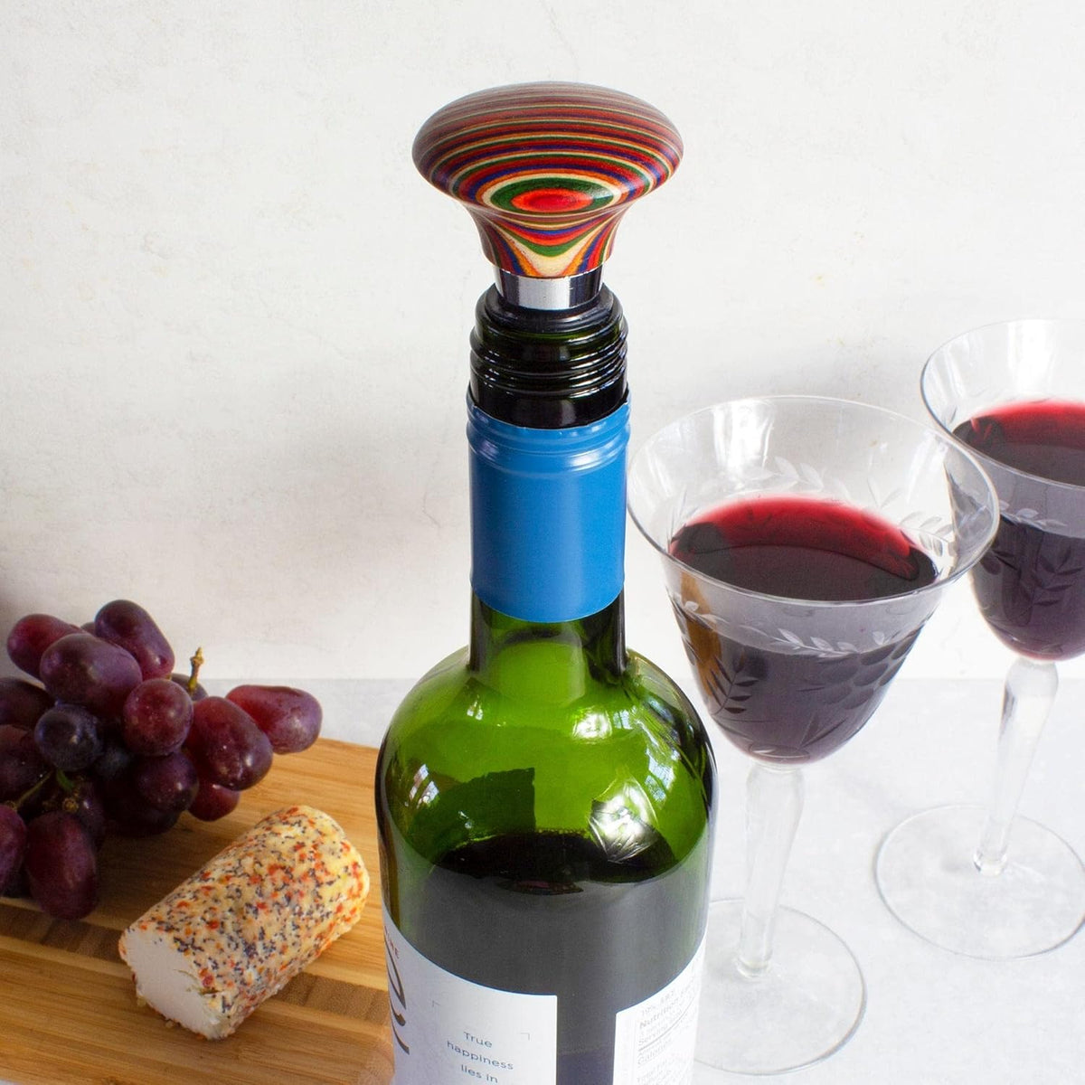 Totally Bamboo Baltique Marrakesh Collection Wine Bottle Stopper, Multicolor Leak-Proof and Reusable Wine Saver, Preserves Beverage Freshness