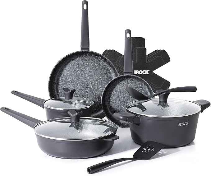 THE ROCK SOHO 15Pcs Cookware Set – Pots and Pans Set Non Stick with ROCK.TEC – Compact for Urban Kitchens, Nothing Sticks, Never Warps, Lasts Longer, Induction & Dishwasher Safe, Black