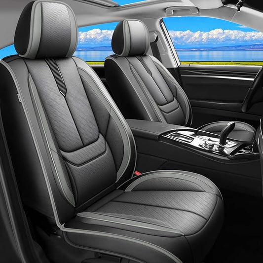 Fit Santa Cruz Car Seat Covers for Hyundai Santa Cruz 2022-2025 2026 -Upgraded Premium Waterproof & Breathable Leather,Airbag Compatible,All-Weather Seat Cushion Protector,2 Front/Black-Grey