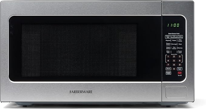Farberware 1100W 2.2 cu ft Countertop Microwave Oven With Smart Sensor, LED Lighting, Child Lock - For Apartments and Dorms