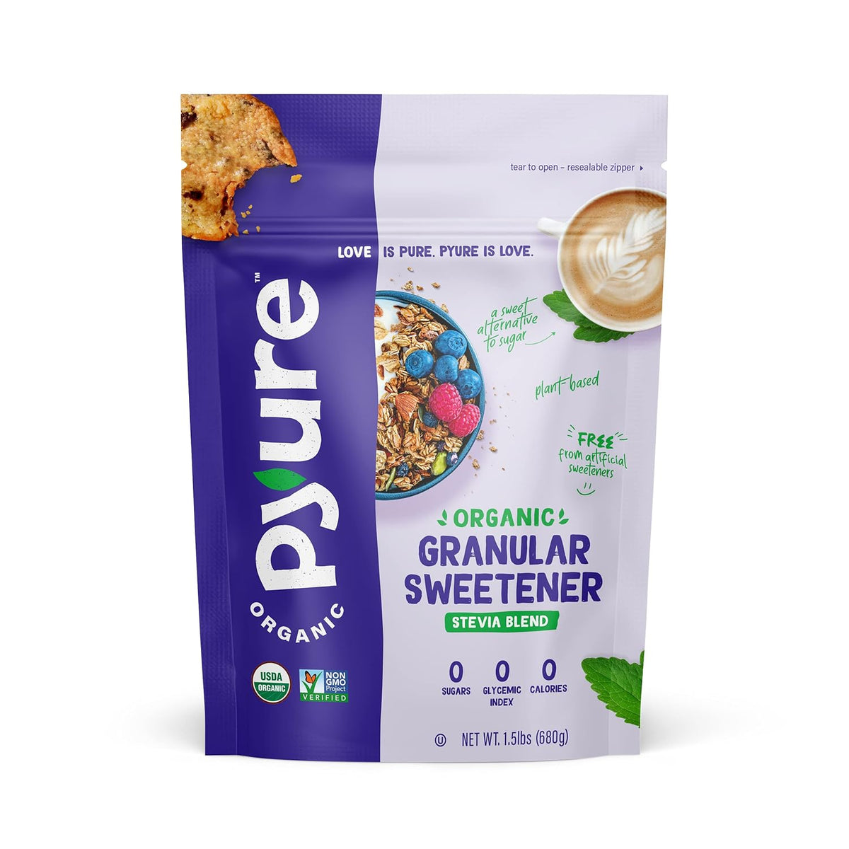 Pyure Organic Stevia Blend | Granulated Sugar Substitute with Zero Calories & Carbs | Keto, Diabetic & Vegan Friendly | Sugary Taste Alternative | USDA Organic, Non-GMO | Good For Baking | 1.5lb (24oz)