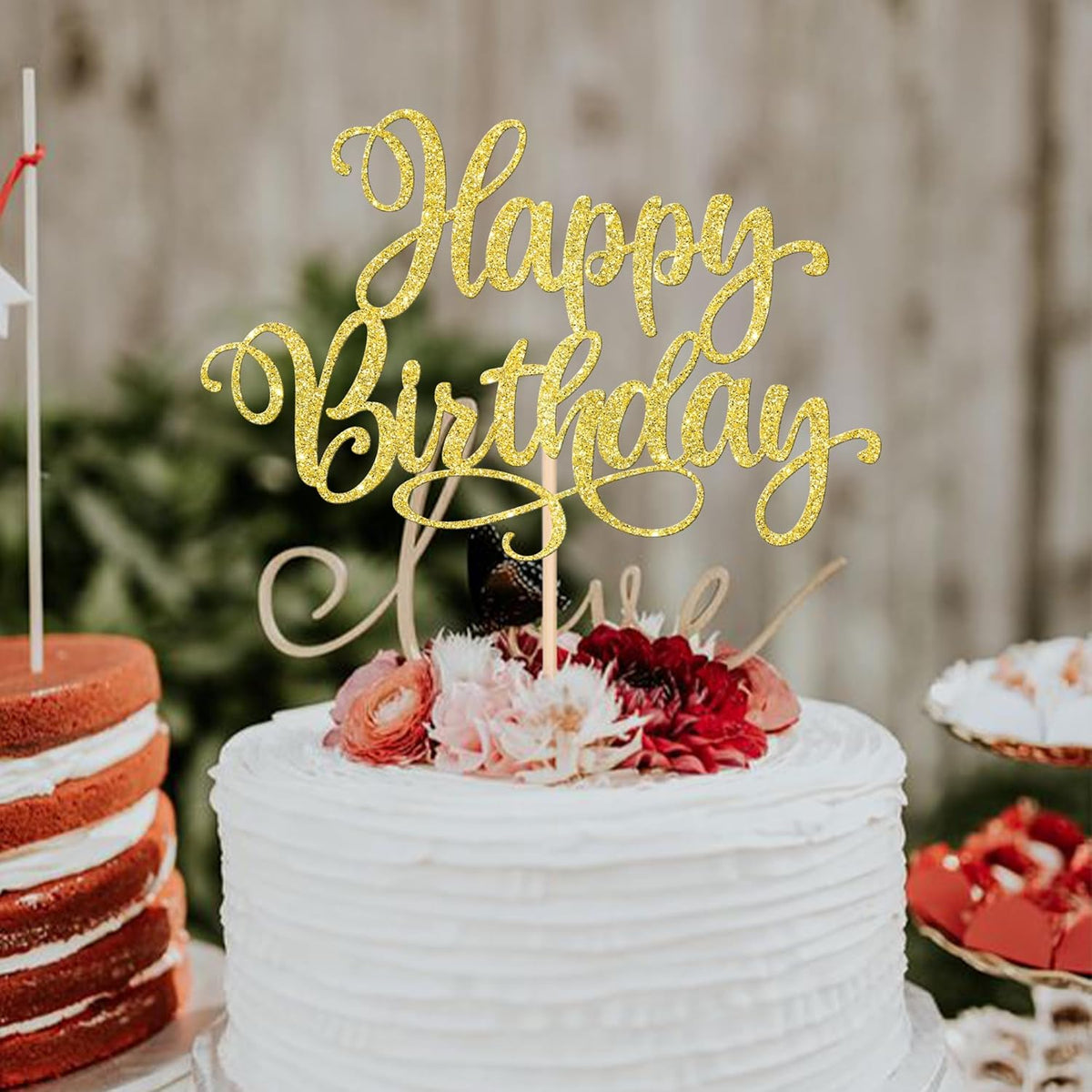 1 PCS Happy Birthday Cake Topper Glitter Happy Birthday Cake Pick Bunting Decor for Anniversary Celebrating Happy Birthday Party Cake Decorations Supplies Gold