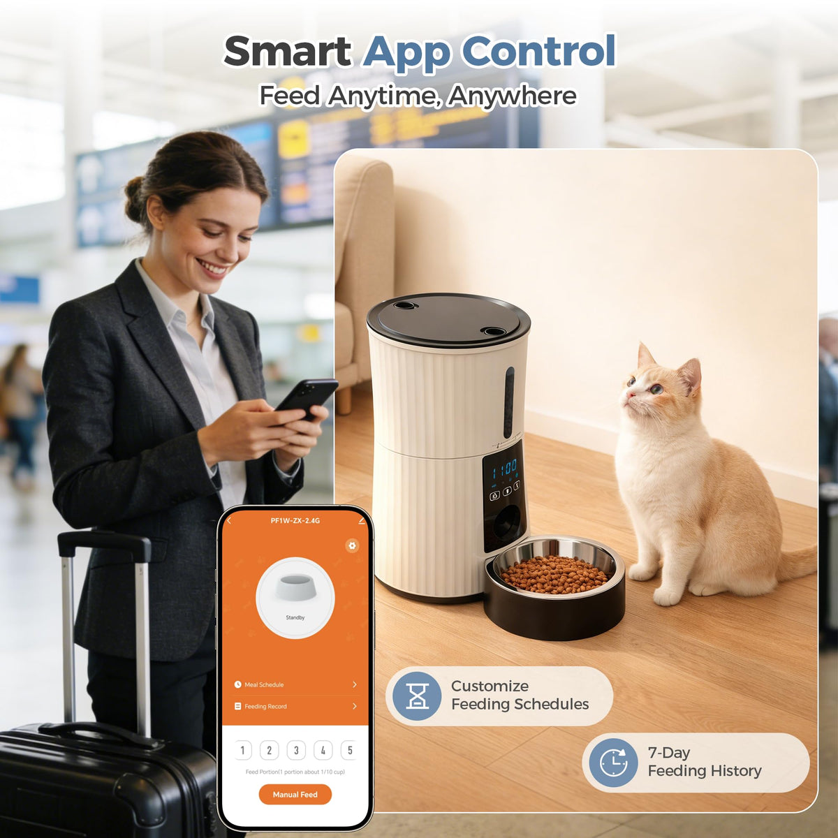 DUMOS 4L Automatic Cat Feeder, Dog Food Dispenser with APP Control, White